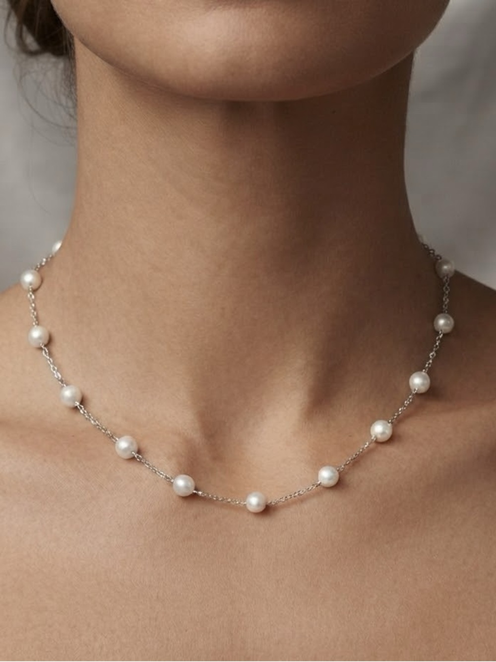Fortunoff Freshwater Pearl Sterling Silver 925 Station Necklace - Picture 3 of 5